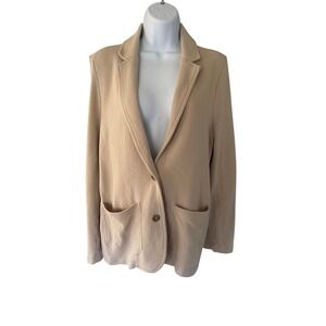 Caslon Knit Blazer Jacket Women Beige Textured Cotton Blend Size M